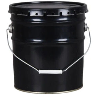 Un seau en métal noir de 10 litres avec couvercle à tête ouverte