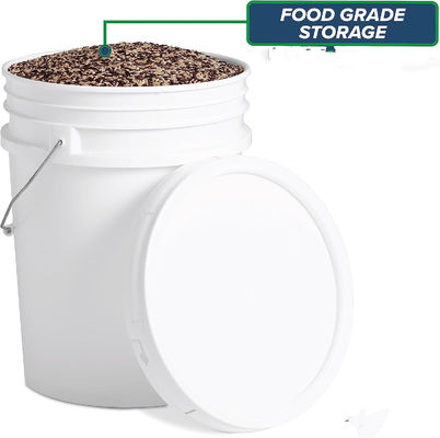 Seau rond blanc de 5 gallons avec couvercle pour le stockage des aliments pour animaux