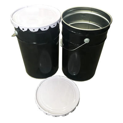 Seau de peinture métallique cylindrique de 25L avec couvercle à fleurs pour emballage de peinture